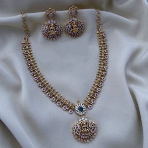 AD Stone Studded Lakshmi Necklace With a pair of Earrings