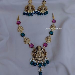Gold Plated Traditional Lakshmi necklace with a pair of Earrings