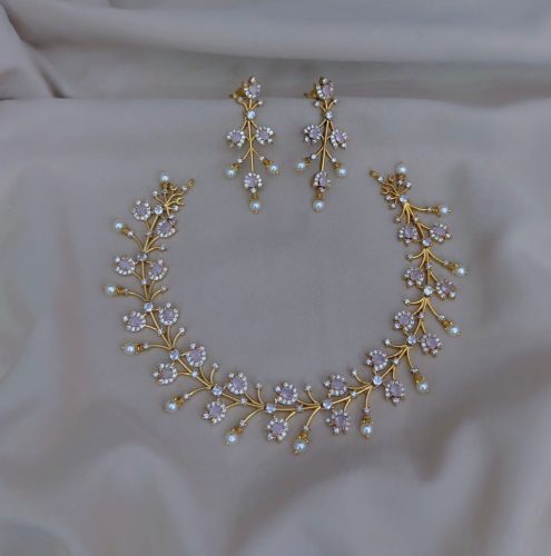 AD Stone Studded short Necklace With a pair of Earrings